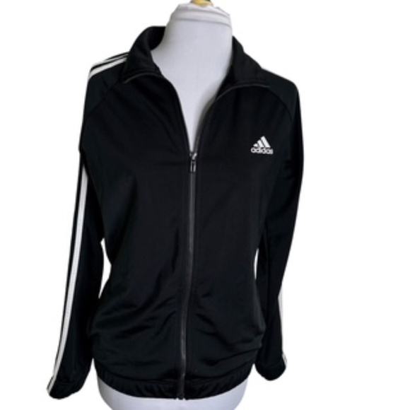 adidas Tops - Adidas Full Zip Long Sleeve Black W/ White Stripes Warmup Jacket Size L
